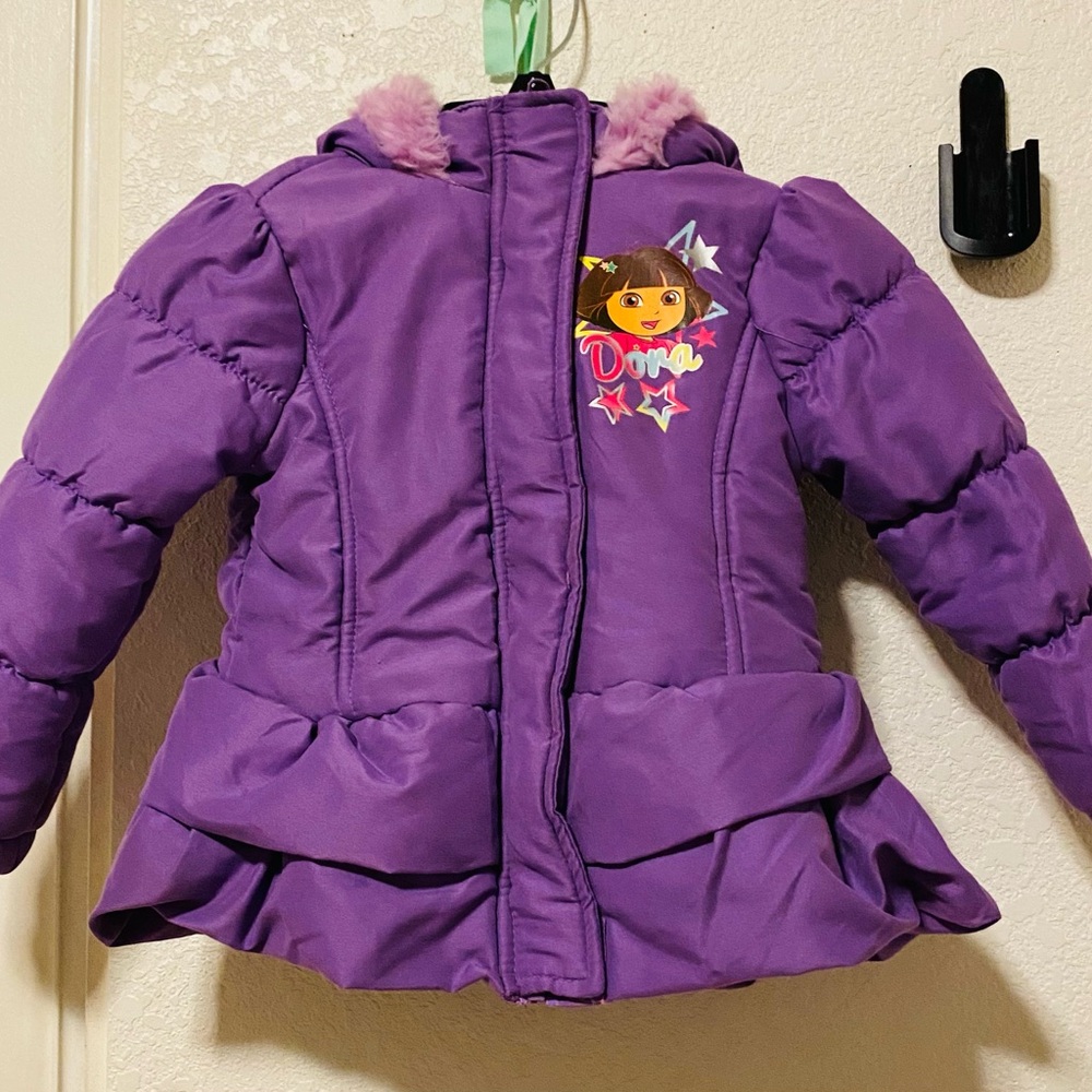 Nickelodeon Purple Dora Puffer Jacket with Pink Trim